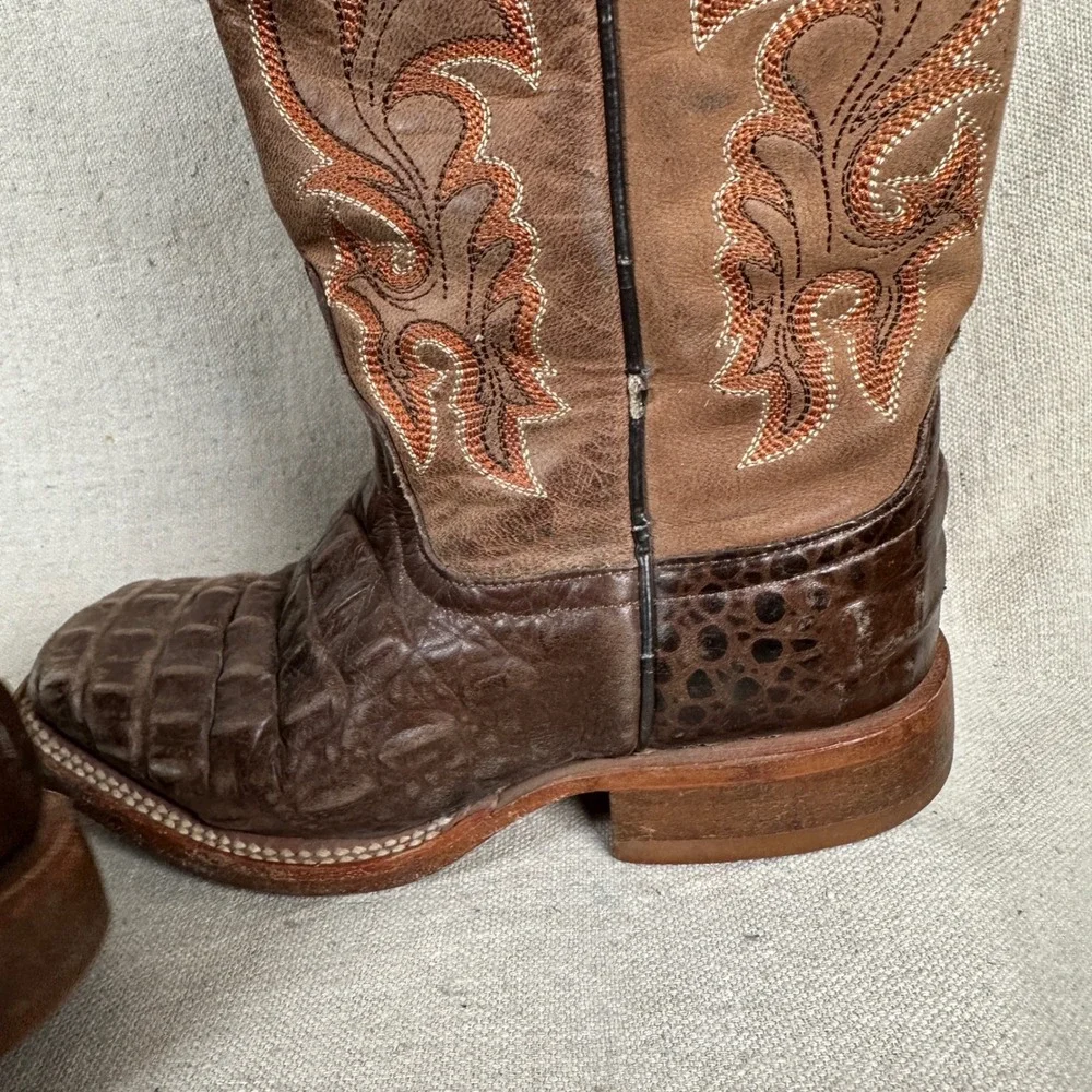 Anderson Bean 1070 Boys Brown Crocodile Square Toe Cowboy Boots‎ Size 12